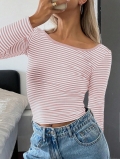 Women's Y2K Striped Long Sleeve T-Shirt Viscose Polyester Elastane Blend Slim Fit Round Neck Sexy Backless Casual Streetwear Top