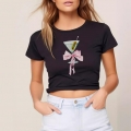 Women's Martini Glass Bow Graphic Print Crop Top T-Shirt Polyester Spandex Blend Round Neck Short Sleeve Summer Casual Y2K Streetwear Tee