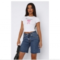 Women's Cute Bow Tie Print Crop Top Protect Your Heart Graphic Short Sleeve T-Shirt Slim Fit Y2K Streetwear Polyester Spandex Casual Round Neck Summer Tee
