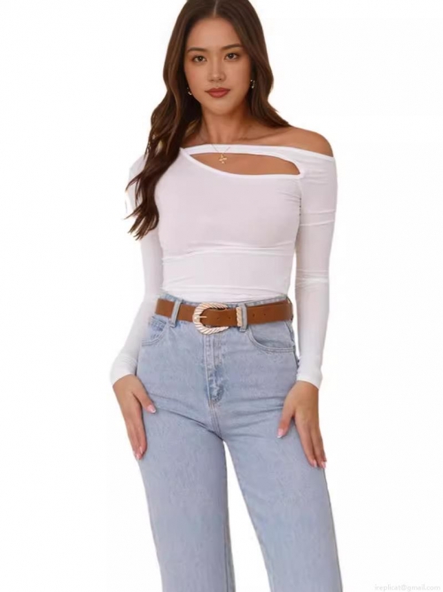 Women's Sexy Cutout Shoulder T-Shirt Asymmetric Slant Neck Long Sleeve Slim Fit Solid Color Polyester Top Streetwear Party Clubwear Base Layer For Women