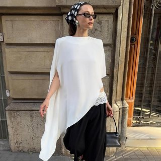 Women's Fashion Solid Color Batwing Sleeve Irregular Hem Longline T-Shirt Round Neck Casual Loose Pullover Top Streetwear Style For Women