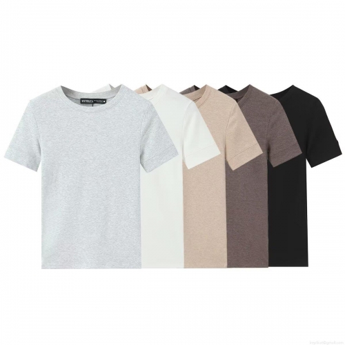 Women's Casual Slim Fit Short Sleeve T-Shirt Basic Solid Color Round Neck Cotton Blend Summer Tops For Daily Wear Ladies Fashion