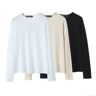 Women's Casual Long Sleeve Round Neck T-Shirt Minimalist Solid Color Raglan Sleeve Knitted Pullover Top Streetwear Base Layer for Spring Autumn