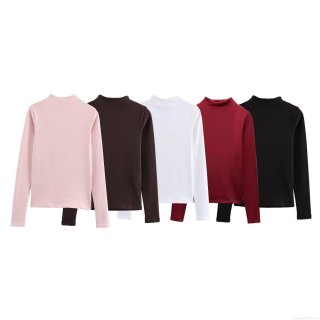 Women's Mock Neck Long Sleeve T-Shirt Slim Fit Stretchy Knit Cotton Blend Thermal Bottoming Top Casual Daily Layering Shirt for Women