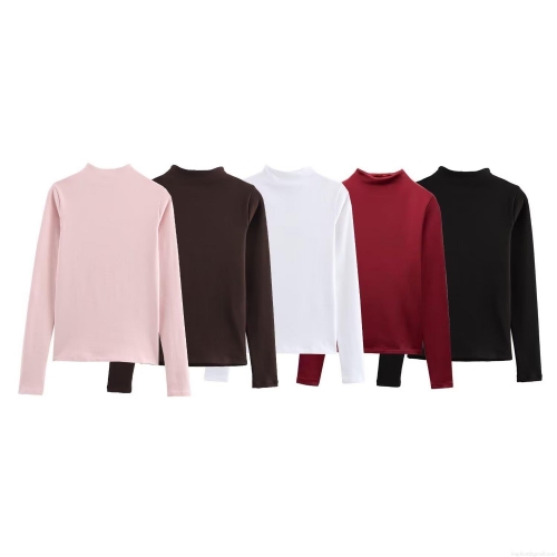 Women's Mock Neck Long Sleeve T-Shirt Slim Fit Stretchy Knit Cotton Blend Thermal Bottoming Top Casual Daily Layering Shirt for Women
