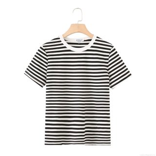 Women's Slim Fit Cotton Blend Short Sleeve T-Shirt Casual Round Neck Summer Pullover Basic Solid Color Striped Tee Top for Women