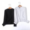 Women's Minimalist Long Sleeve T-Shirt 95% Cotton 5% Spandex Solid Color Round Neck Basic Casual Top for Spring Autumn