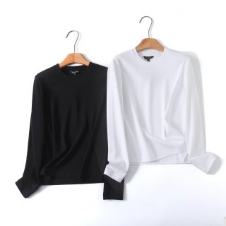 Women's Minimalist Long Sleeve T-Shirt 95% Cotton 5% Spandex Solid Color Round Neck Basic Casual Top for Spring Autumn