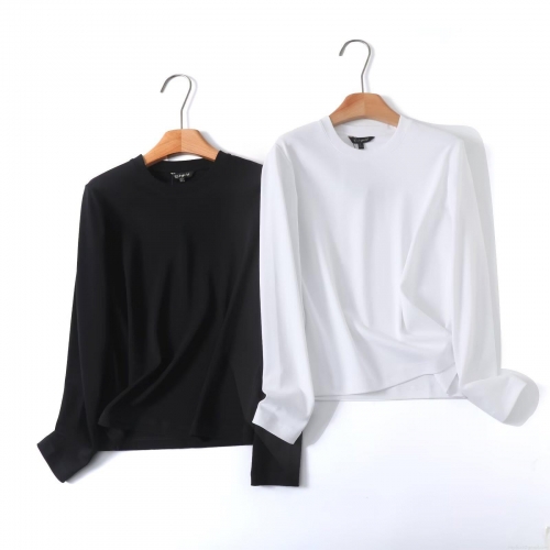 Women's Minimalist Long Sleeve T-Shirt 95% Cotton 5% Spandex Solid Color Round Neck Basic Casual Top for Spring Autumn
