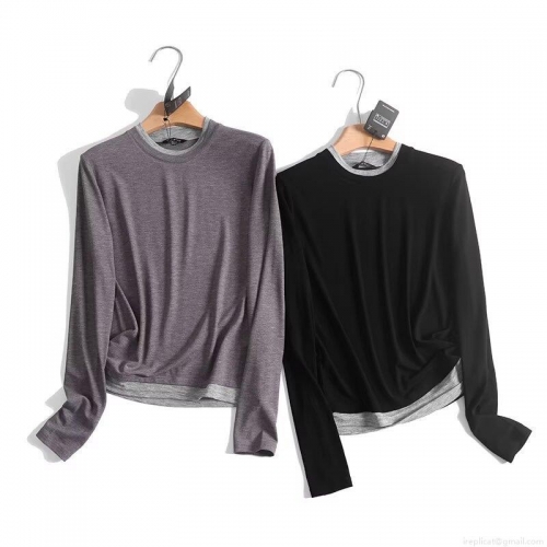 Women's Casual Faux Two-Piece Long Sleeve T-Shirt Cotton Blend Round Neck Color Block Streetwear Base Layer Top