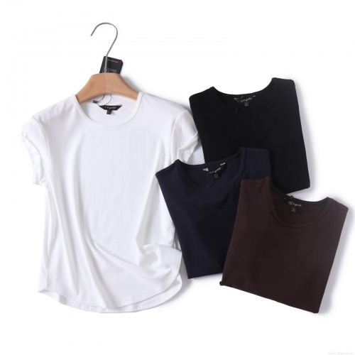 Women's Casual Solid Color Cotton Blend Round Neck T-Shirt Short Sleeve Basic Top With Curved Hem For Summer Streetwear