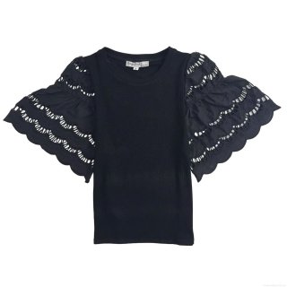Women's Ribbed Knit T-Shirt With Flutter Embroidery Lace Sleeves Round Neck Casual Viscose Polyester Blend Hollow Out Top For Daily Streetwear Elegant Bohemian Style