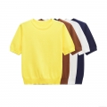 Women's Round Neck Short Sleeve Knit T-Shirt Polyester Soft Ribbed Trim Solid Color Pullover Top for Daily Commute Casual Style
