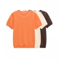 Women's Contrast Trim Knit T-Shirt Round Neck Short Sleeve Mercerized Polyester Top Summer European Streetwear Casual Basic Tee For Women