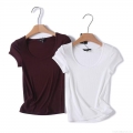 Women Ribbed Knit Short Sleeve T-Shirt With Lace Trim Round Neck Slim Fit Cotton Blend Tee Casual Solid Color Basic Top