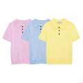 Women's Knitted Polo T-Shirt 100% Polyester Short Sleeve Lapel Button Up Summer Top Solid Color Casual Chic Western Streetwear Fashion Regular Fit Ladies Clothing