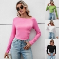 Women's Slim Fit Ribbed Knit Crop Top Long Sleeve Asymmetric Neck Ruched Side T-Shirt Rayon Blend Solid Color Basic Tee For Streetwear Clubwear Party
