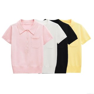 Women's Short Sleeve Knit Polo Shirt Mercerized Cotton Polyester Blend Summer Casual Streetwear Solid Color Button Front Top With Pocket For Women