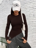 Women's Asymmetrical Hem Long Sleeve T-Shirt Slim Fit Cotton Blend Ribbed Knit Top Crewneck Casual Streetwear Solid Color Blouse