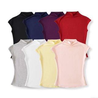 Women's Semi-high Neck Flutter Sleeve T-Shirt Viscose Elastane Slim Fit Solid Color Summer Knit Top Streetwear Daily Commuting Tee