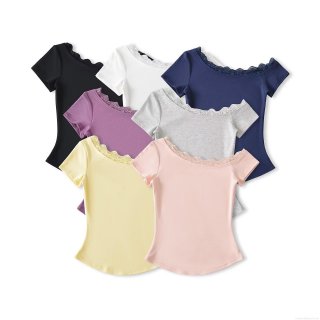 Women's Sexy Slant Neck Lace Patchwork Short Sleeve T-Shirt Summer Off Shoulder Viscose Blend Slim Fit Top For Daily Streetwear Party Lady Casual Tee