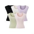 Women's Round Neck Sleeveless Ribbed Knit T-Shirt Slim Fit Solid Color Viscose Polyester Summer Streetwear Casual Tank Top Vest