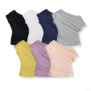Women's One Shoulder Ruched T-Shirt Asymmetrical Neck Slim Fit Knit Short Sleeve Top Solid Color Elegant Casual Streetwear Viscose Elastane Blouse