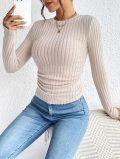 Women's Ribbed Knit T-Shirt Slim Fit Crew Neck Long Sleeve Solid Color Polyester Spandex Blend Casual Commute Base Layer Spring Autumn Top