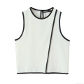 Women's Summer Sleeveless Tank Top Contrast Trim Round Neck Back Keyhole Button Top Casual Polyester Blouse Streetwear For Women