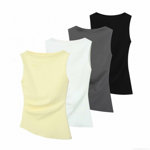 Women's Asymmetric Hem Sleeveless T-Shirt Solid Color Polyester Side Ruched Slim Fit Vest Casual Summer Streetwear Top For Daily Party
