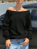 Women's Sexy Off-Shoulder Long Sleeve T-Shirt Loose Fit Polyester Knit Solid Color Casual Top For Autumn Winter Streetwear