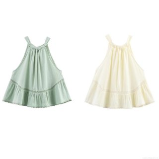 Women's Halter Neck Sleeveless Top Hollow Out Lace Patchwork Ruffle Hem Tie Up Backless Cotton Blend T-Shirt Summer Casual Streetwear Camisole