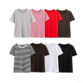 Women's Casual Loose Short Sleeve T-Shirt Polyester Blend Round Neck Summer Top Basic Solid Color And Striped Tee For Daily Sport Streetwear