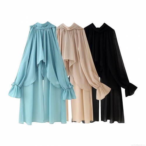 Women's Sexy Chiffon Halter Off Shoulder Irregular T-Shirt Solid Color Long Ruffle Sleeve Ultra Cropped Top Summer Beach Party Blouse Casual Streetwear