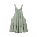 Women's Halter Neck Top Summer Sleeveless Bow Tie Ruffle Hem Polyester Crinkle Fabric Lace Embroidery Tulle Casual Vacation Streetwear Sage Green Blouse