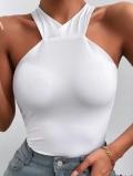 Women's Sexy Halter Neck Crop Top Cross Over Backless Slim Fit Sleeveless Ribbed Tank Top With Bow Tie Back For Summer Party