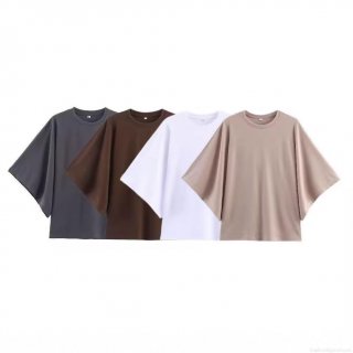 Women's Oversized Polyester T-Shirt Solid Color Batwing Sleeve Casual Round Neck Streetwear Loose Soft Knit Top