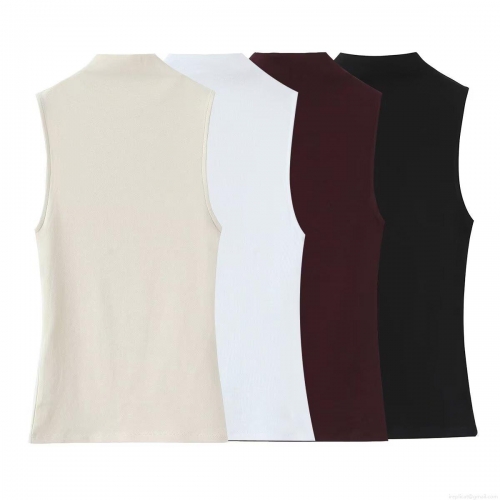 Women's Sleeveless Semi-high Neck Slim Fit T-Shirt Polyester Ribbed Knit Mock Neck Solid Color Casual Streetwear Basic Tank Top Autumn Summer