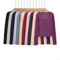 Women's Ribbed Knit Long Sleeve T-Shirt Casual Henley Neck Button Front Slim Fit Top Streetwear Solid Color Autumn Winter Tee