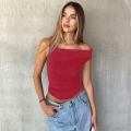 Sexy Ruched Irregular Women Tank Top Sleeveless Square Neck Slim Fit 95% Polyester 5% Spandex Solid Color Streetwear Summer Vest Tops For Club Party Ladies