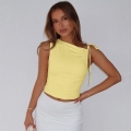 Women Sexy One Shoulder Diagonal Neck Crop Top Sleeveless Side Drawstring Ruched Slim Fit Polyester Spandex T-Shirt Fashion Streetwear Party Clubwear Summer Top