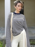 Women's Striped Long Sleeve T-Shirt Polyester Spandex French Style Loose Color Block Crew Neck Pullover Top Autumn Casual Streetwear Fashion Tee