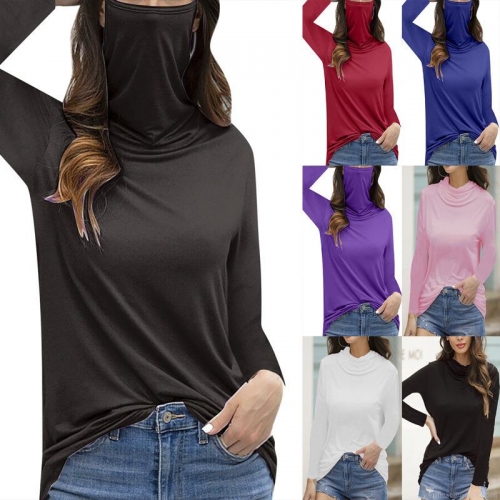 Women's Integrated Mask High Neck T-Shirt Long Sleeve Face Cover Sun Protection Breathable Polyester Spandex Slim Fit Top Outdoor Sports Casual