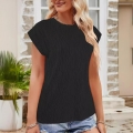 Women's Plus Size Pleated T-Shirt Casual Short Sleeve Round Neck Solid Color Pullover Top Summer Elegant Textured Polyester Tee for Daily Wear