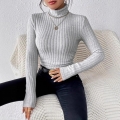 Women's Plus Size Turtleneck Long Sleeve T-Shirt Elegant Solid Color Ribbed Knit Slim Fit Pullover Casual Brushed Top For Autumn Winter