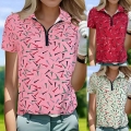 Women's Short Sleeve Polo T-Shirt Polyester V-Neck Zipper Golf Tee Print Outdoor Sport Casual Top For Women Plus Size Comfort Sportswear