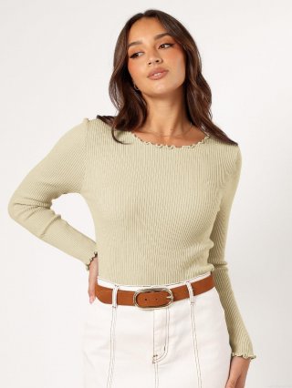 Women's Ribbed Knit T-Shirt Slim Fit Ruffle Lettuce Edge Trim Long Sleeve Crew Neck Elegant Daily Commuter Solid Color Polyester Tops