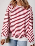 Women's Casual Color Block Striped Long Sleeve Sweatshirt Crewneck Loose Fit Cotton Blend Pullover T-Shirt Top For Autumn Winter