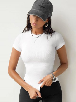 Women's Slim Fit Ribbed Short Sleeve T-Shirt Knitted Viscose Round Neck Solid Color Top Y2K Sexy Streetwear Tee For Summer Daily Casual Dating