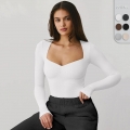 Women's Long Sleeve Ribbed Knit T-Shirt Slim Fit Square Neck Y2K Base Layer Top Solid Color Soft Viscose Streetwear For Daily Dating